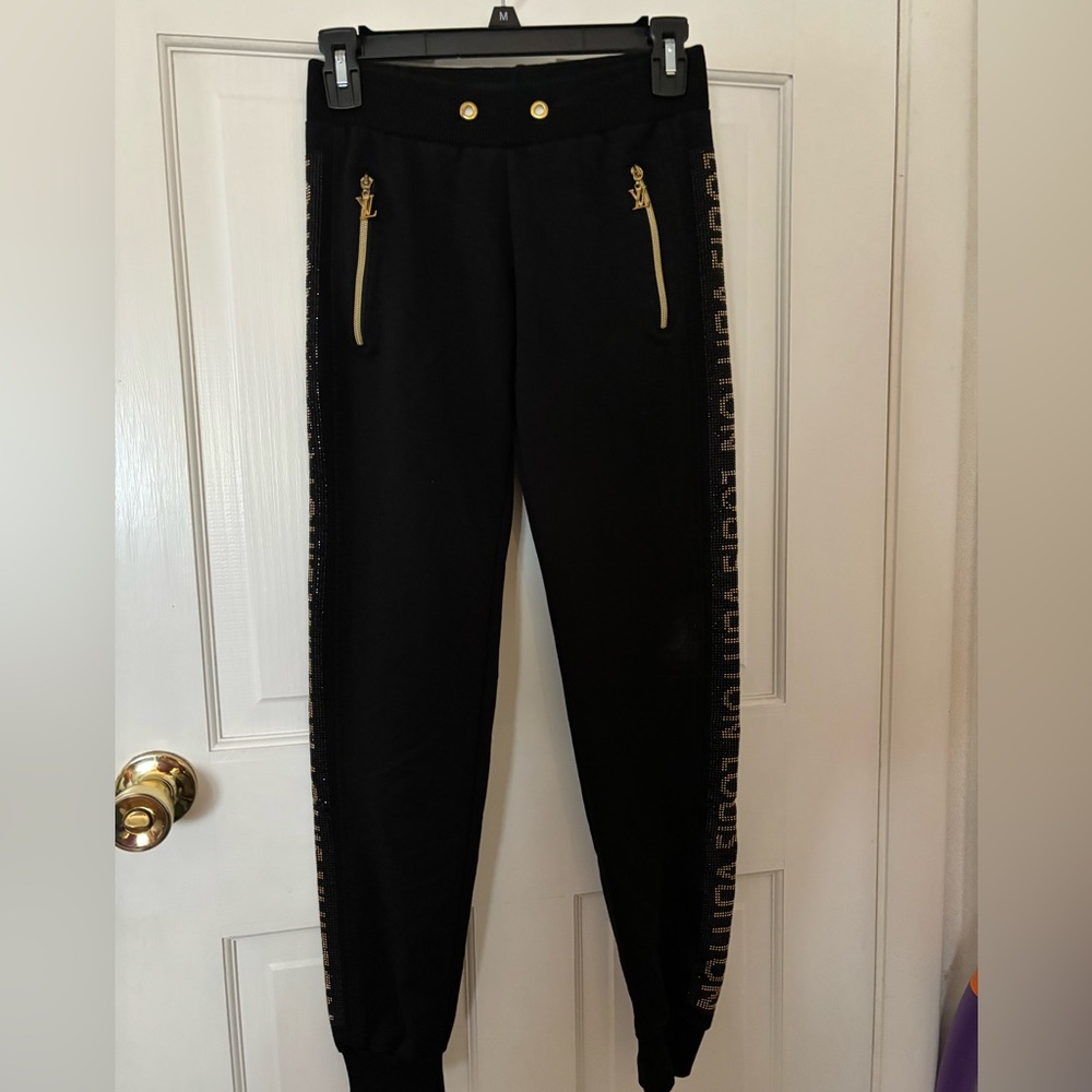 Black Track Pants with Gold Accents